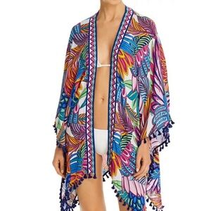 Paradise Plum Trina Turk Kimono Cover-Up Swim Travel Tassel Cardigan Jacket Wrap